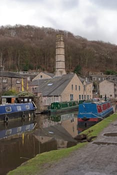 Old Mill and Barges at Hebden Bridge West Yorkshire