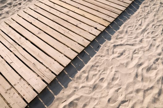 wooden catwalk on the Norssee beach in Bensersiel / East Frisia