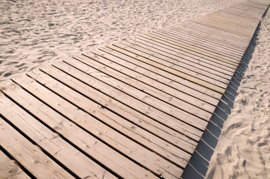 wooden catwalk on the Norssee beach in Bensersiel / East Frisia