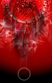 Digital illustration of influenza virus in colour background