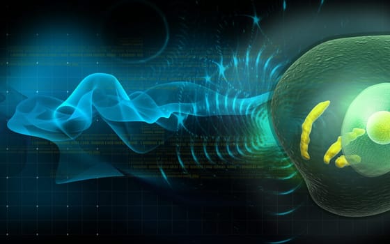 Digital illustration of human cell in colour background