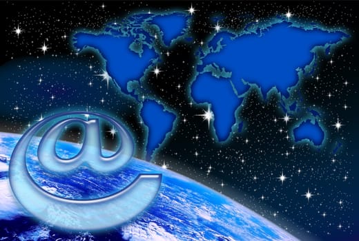 planet earth to air space on starry sky background