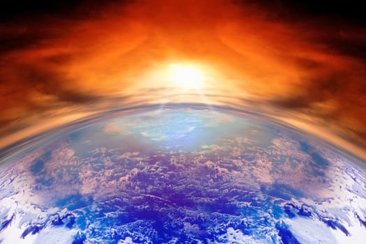 a sunset or a sunrise on planet earth with the sun&#039 s reflection