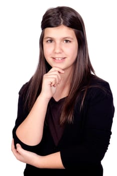 Pensive preteen girl isolated on white background