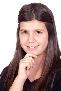 Pensive preteen girl isolated on white background