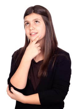 Pensive preteen girl isolated on white background