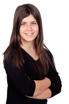 Adorable preteen girl isolated on white background