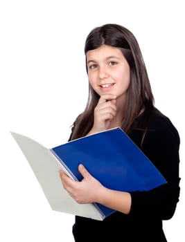 Adorable student girl isolated on white background