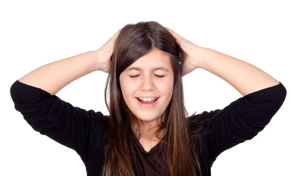 Surprised preteen girl isolated on white background