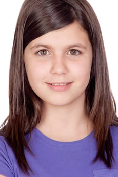 Adorable preteen girl isolated on white background