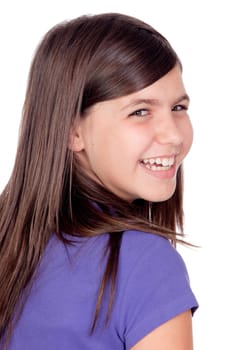 Adorable preteen girl isolated on white background