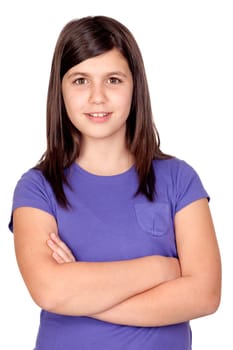 Adorable preteen girl isolated on white background