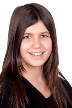 Adorable preteen girl isolated on white background