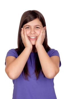 Surprised preteen girl isolated on white background