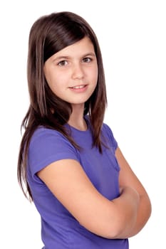 Adorable preteen girl isolated on white background
