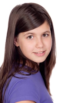 Adorable preteen girl isolated on white background