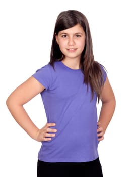 Adorable preteen girl isolated on white background