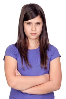 Angry preteen girl isolated on white background