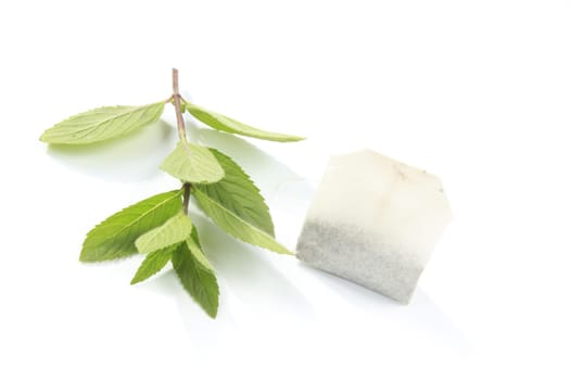 Peppermint sprigs with tea bags