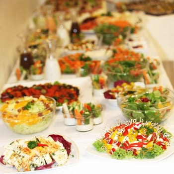 delicious buffet with various dishes - square