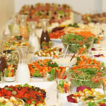 Large,delicious buffet with various dishes - square