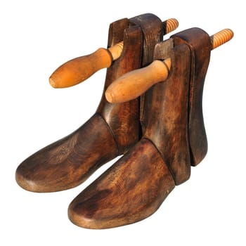 Old wooden shoe tree (or forms), isolated on white.