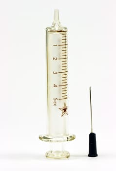 hypodermic syringe Of the old glass