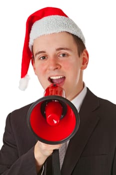 Businessman with Santa hat and megaphone