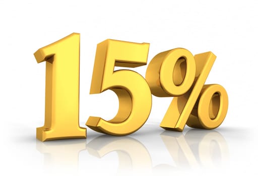 Gold fifteen percent, isolated on white background. 15%