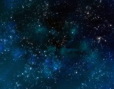 lots of stars in outer space with blue nebula clouds