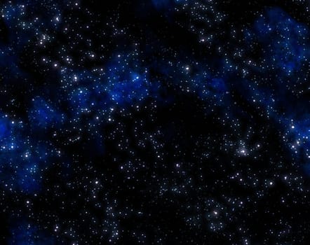 lots of stars in outer space with blue nebula clouds