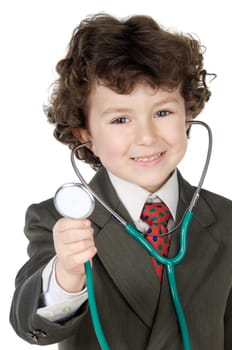 Adorable future doctor a over white background