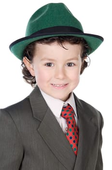 adorable child with elegant clothes a over white background