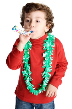 adorable boy celebrating a celebration a over white background