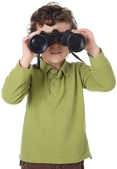 adorable boy watching with binoculars to the horizon