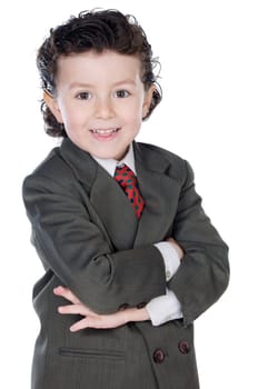 adorable child with elegant clothes a over white background