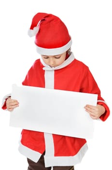 Photo of an adorable boy in christmas with a billboard