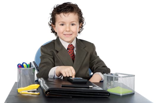 adorable future businessman in your office a over white background