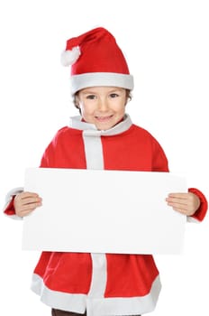 Photo of an adorable boy in christmas with a billboard