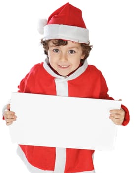 Photo of an adorable boy in christmas with a billboard