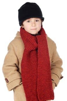 adorable boy dress for the winter a over white background