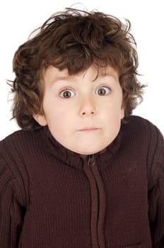 adorable boy with surprise gesture a over white background