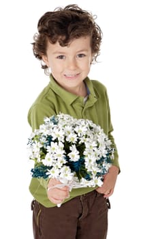 photo of an adorable boy with flowers