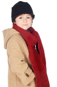 adorable boy dress for the winter a over white background