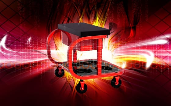 Digital illustration of Roller seat with drawer in colour background