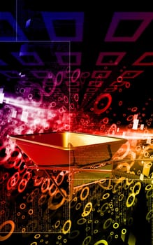 Digital illustration of metal tray wheel barrow in colour background