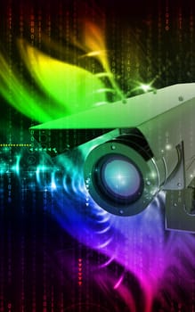 Digital illustration of security camera in colour background