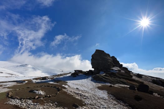 The Sphinx natural rock formation in Bucegi Mountains, Romania