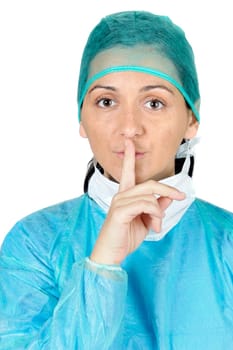 attractive lady doctor over a white background