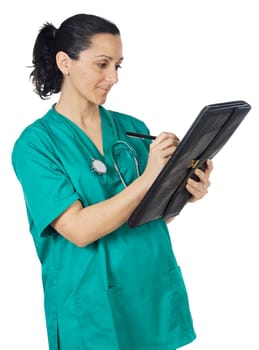 attractive lady doctor over a white background